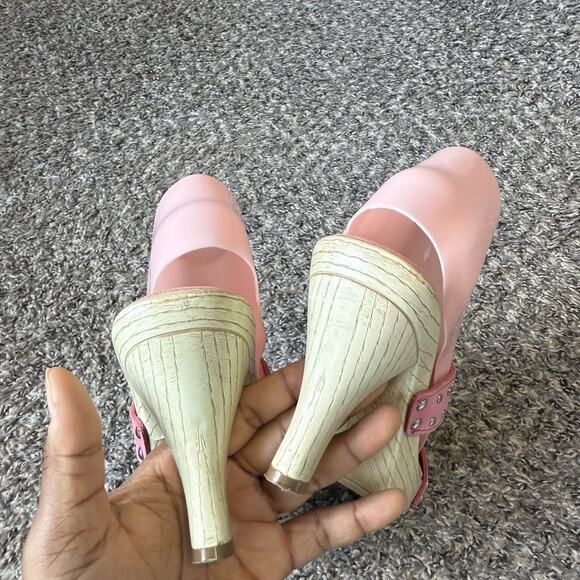 Naturalizer Vtg Y2K Clog Heels Sandals Pink Leather Studs Size 7 M Strappy - Picture 7 of 11